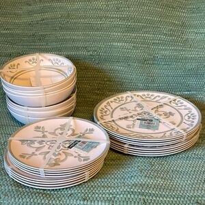 The Spring Shop Floral Dinnerware Set - White and MossGreen